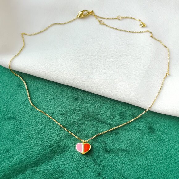 KATE SPADE Heritage Spade Gold Pink Red Pendant Necklace NEW - Picture 2 of 3